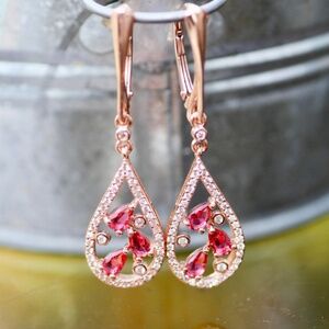 New Handmade Pink Ruby Earrings, 18K Rose Gold Vermeil, July Birthstone